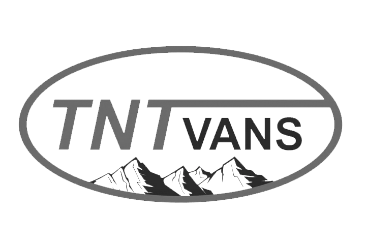 TNT Vans aluminum interior components and bed systems logo, featured as a premium hardware partner for Vanpire Vans Customs