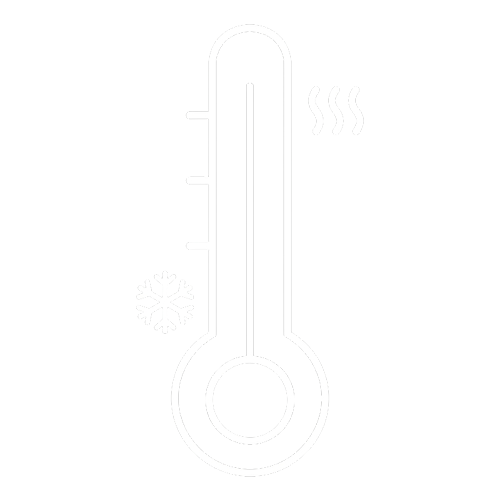 Line icon of a thermometer showing hot and cold settings with steam, representing van insulation and climate control standards