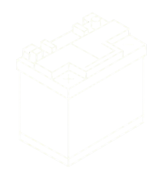 Line icon of a 12V camper van battery, representing heavy-duty electrical wiring and off-grid power systems.